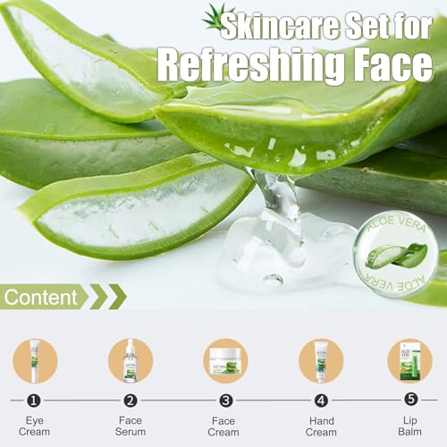 Skincare Gift Set For Teenage Girls, 5Pcs Aloe Vera Skin Care Kits for Teenage Girls Gift Set, Including Eye Cream, Face Serum, Face Cream Hand Cream and Lip Balm for Hydrating Travel Kit - Image 8