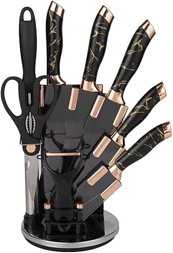 Juego de 8 cuchillos de cocina, cuchillos de chef, cuchillos de pan, cuchillos de carne, proceso de martillo, mango ergonómico de acero inoxidable