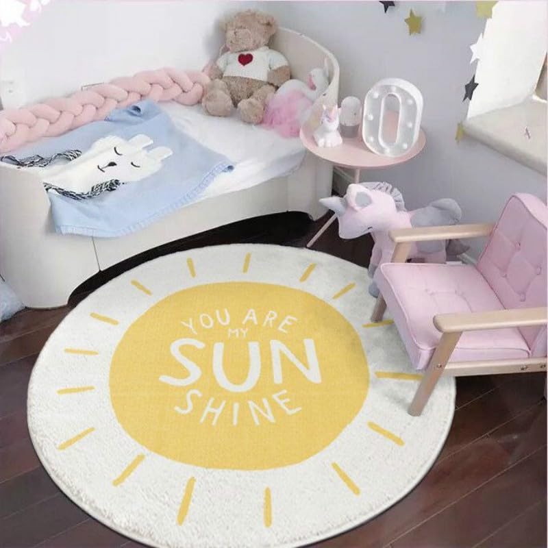 Image of Poowe Sunshine Soft Plush Round Rug for Kids Room 4 ft Alphabet Rug Non Slip Nursery Rug Bedroom Playroom Rug Washable Classroom ABC Circle Rug for Kids Baby Toddlers