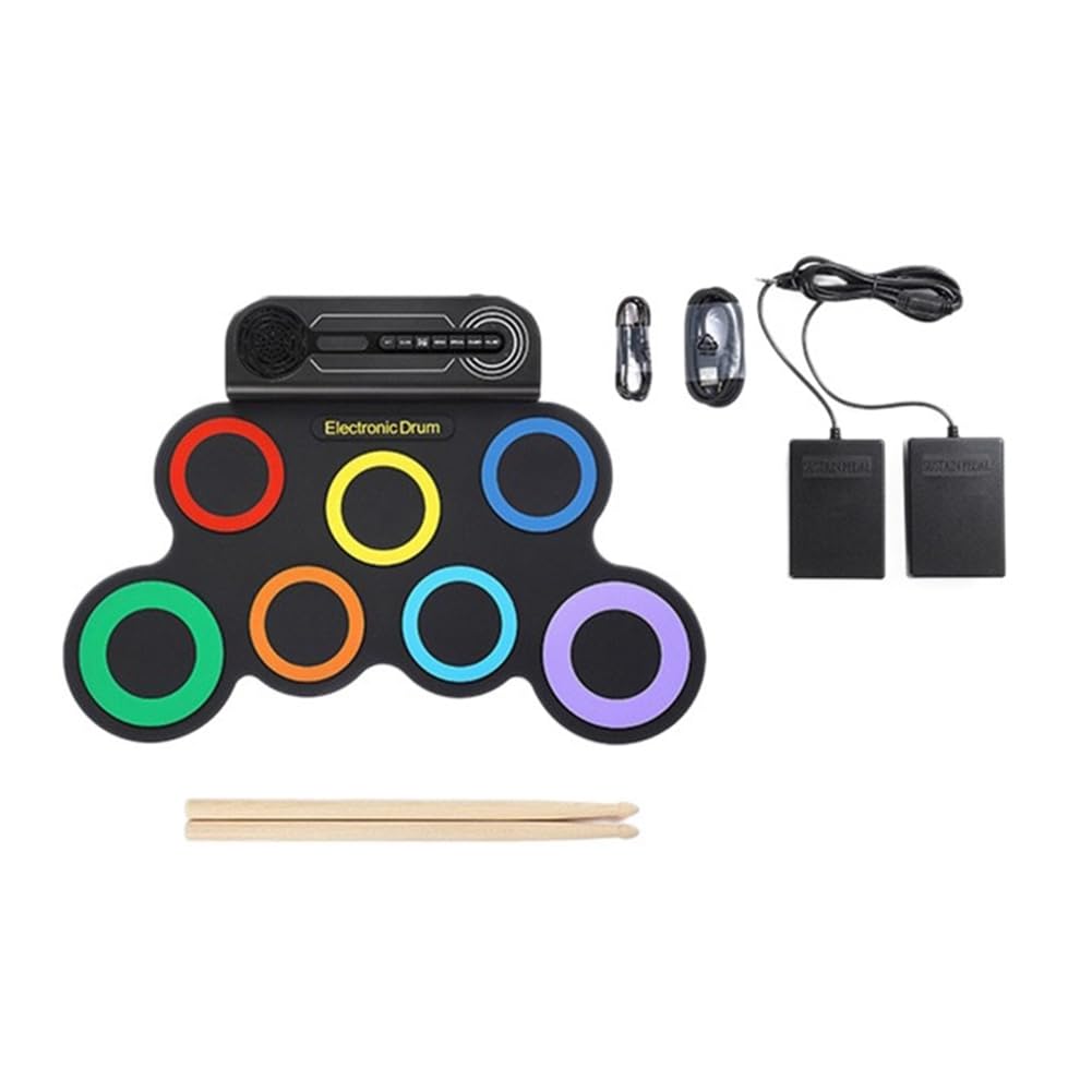 Jaywool Drum Machine with 2 Foot Pedals, Electric Drum Set Featuring Built-in Speaker, Kids' Portable Roll-Up Design Drumstick Color+Black
