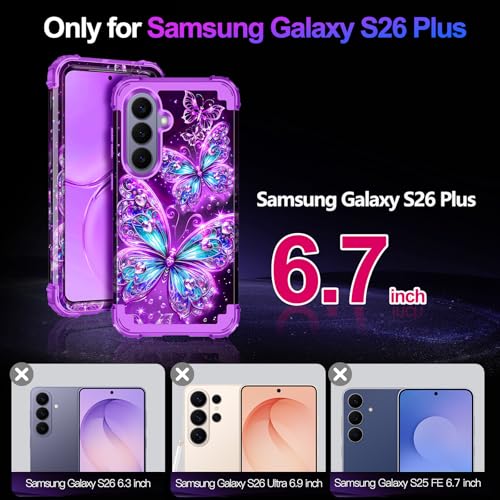Casetego for Galaxy S26 Plus Case,Glow in The Dark Three Layer Heavy Duty Sturdy Shockproof Full Protection Rugged Hard PC+Soft TPU Bumper Case for Samsung Galaxy S26 Plus 5G 6.7 inch,Dull Purple - image 2