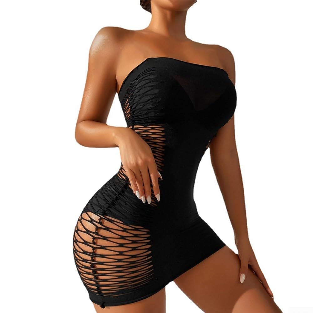 MINI ABITO CORTO da donna Fishnet cavo in rete trasparente senza