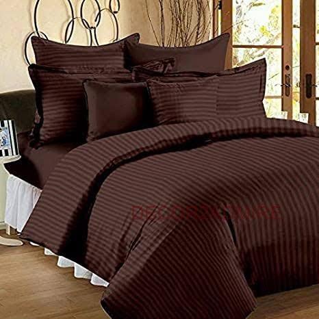 DECOR2ADMIRE 300TC Pure Cotton Plain Stripe King Size Double Bedsheet for Double Bed with Two Pillow Covers (King, Brown)(100 * 108 Inches)