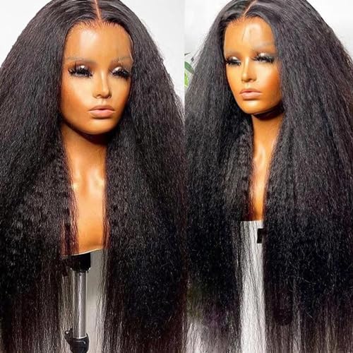 Missyvan Kinky Straight Wigs Yaki Straight Natural Black Hair Wigs For Black Women Lace Front Wigs Glueless Afo Kinky Straight Wig Pre Plucked Kinky Wig Natural Hair Line 28 Inch thumb #6
