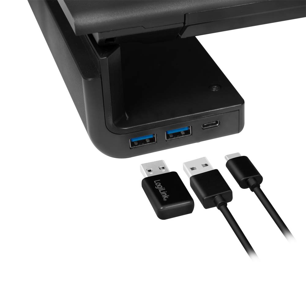 LogiLink BP0141 - Ergonomische Monitorerhöhung, 420 520 mm lang für eine komfortable Betrachtungsposition, mit 2X USB 3.0 + 1x USB-C