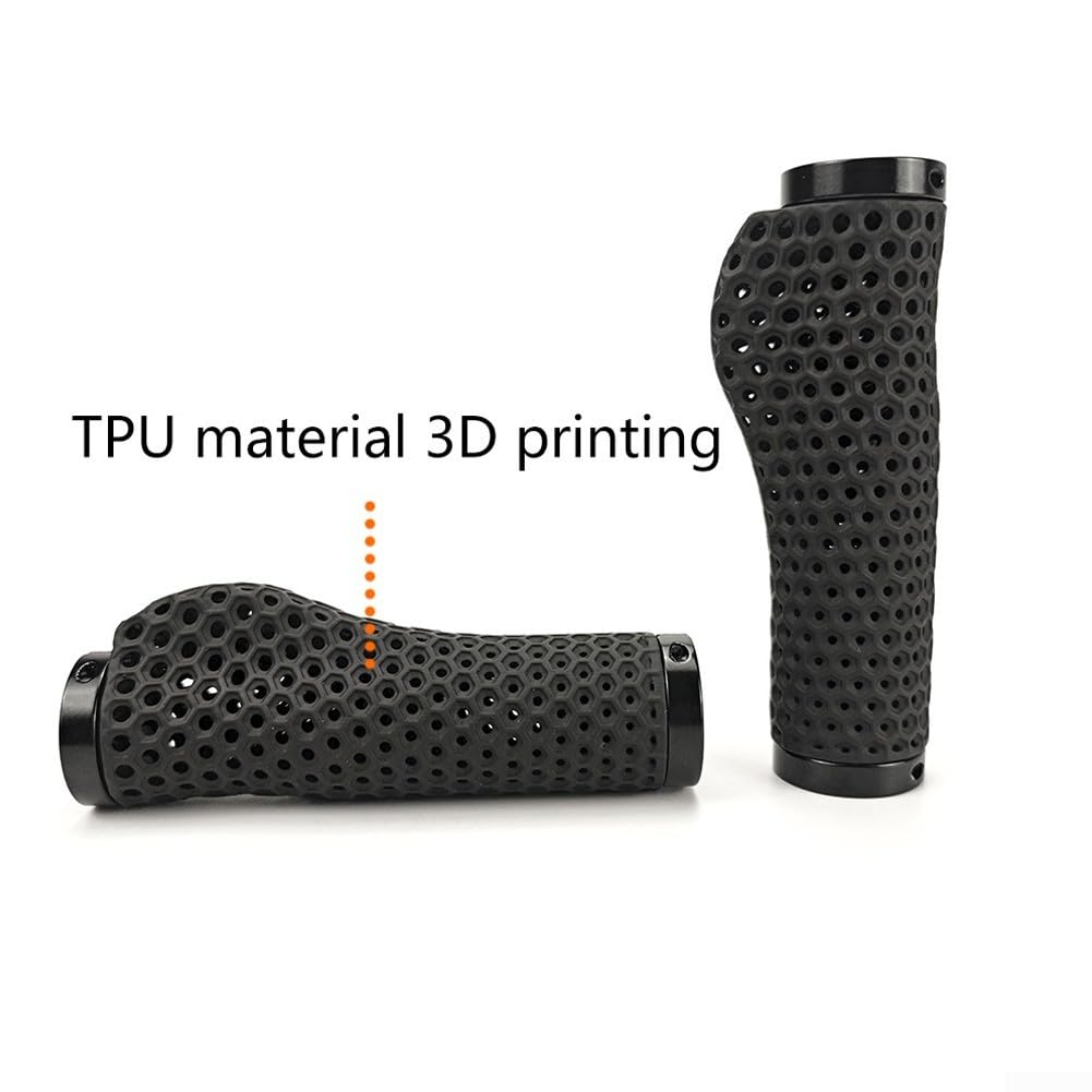 Yhenlovtt Manopole ergonomiche per bici stampate in 3D, ventilate antiscivolo, chiusura a doppio lato per mountain bike, assorbimento degli urti, nero, lunghezza 130 mm, diametro interno 22,2 mm