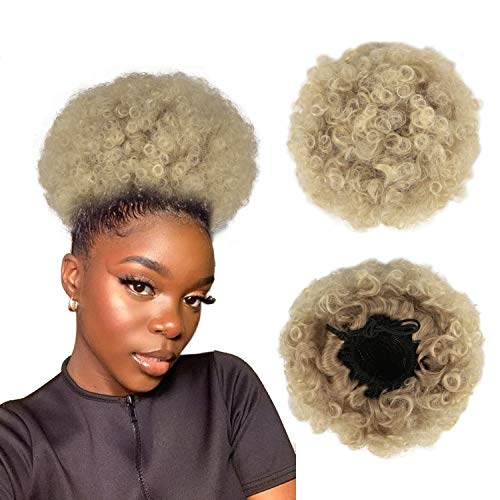 Hawkko Afro Puff Drawstring Ponytail for Black Women Short Curly Synthetic Two Clips Hairpieces Extension Extra Large T27/613