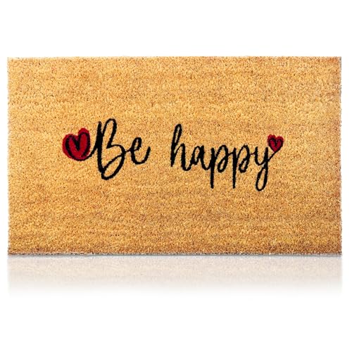 Zerbino Be Happy Fibra di Cocco - 70x40cm Zerbino Ingresso Casa con Superficie Antiscivolo in PVC e Fibra Cocco - Per Corridoi, Porte Esterne - Accessori per la Casa - Design Minimalista Originale