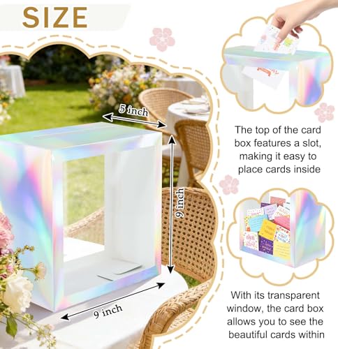 Image of SietDESEO Iridescent Card Box for Party with Clear Window Large Gift Card Box Holder for Wedding Reception Birthday Graduation Baby Shower Raffle Ticket Box
