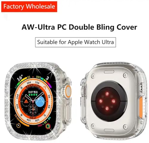 Image of AMiRiTE ADS144 Bling Diamond Rhinestone Ony Bumper Watch Case Cover Without Glass Compatible with Apple iWatch Series 49mm Ultra /Ultra 2 (49MM [ Bling CASE Combo Pack of 2 ], Rose Pink & Rose Gold)