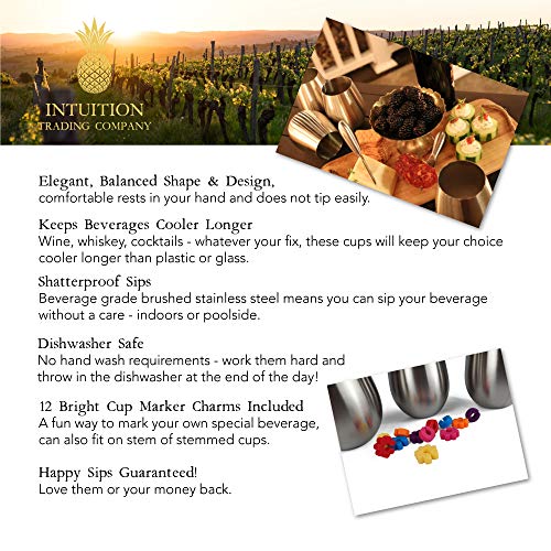 Intuition Trading Company Stainless Steel Wine Glasses Set Of 4, Large Stemless 18 Oz Premium 18/8 Grade Stainless Steel Red & White Wine Tumblers, Unbreakable, For Home And Outdoors #TOP6