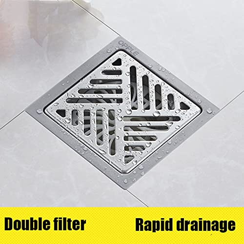 Couvercle de drain de douche carré inox 10cm avec grille d'insertion carrelage