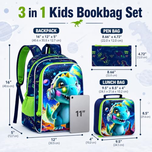 Image of UFNDC 3PCS Boys Backpack,16 inchKids Dinosaur Bookbag with Lunch Box, School Bag for Elementary Toddler