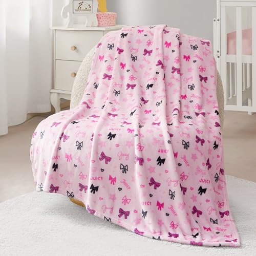 Image of Juicy Couture Baby 40" x 50" Plush Throw, Pink Juicy Ribbon Cozy Nursery, Crib, or Stroller Throw Blanket