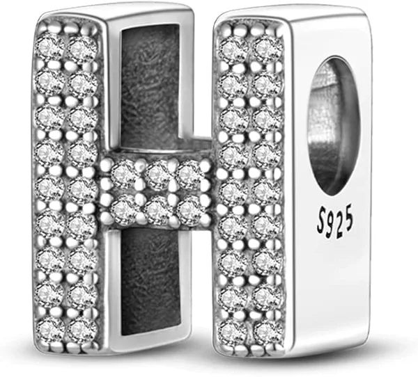 TINSLO Alphabet Initial Charms Letter Complete A-Z Letters 925 sterling Silver Cubic Zircons Beads Dangle Pendants for Pandora Bracelets Necklace Women Jewelry Gift