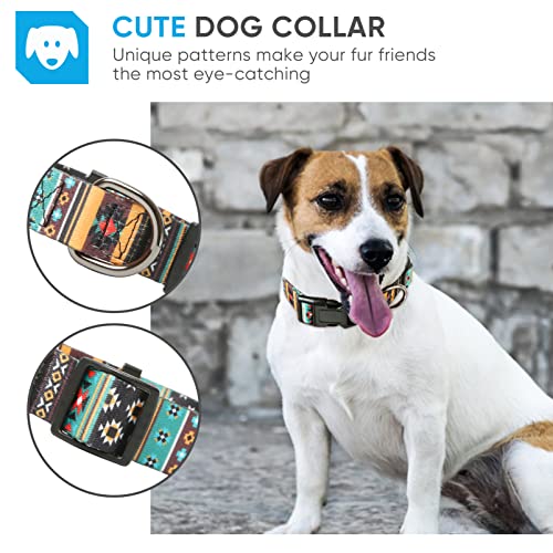 HEELE Hundehalsband, Hunde Halsband für Welpen Kleine Mittlere Große Hunde, Gemustertes Hundehalsbänder Verstellbares, Komfort, Robustem HundeHalsband, Bohemian Cyan, L
