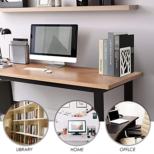 Pitmoly Book Ends, Bookends,Book Holder, Bookend For Shelves, Non-Skid Book Ends, Heavy Duty Metal Book End, Decorative Book Stopper For Office, Home, 4.7" X 3.7" X 7.1" (2 Pairs/4 Pieces) (White) #TOP4