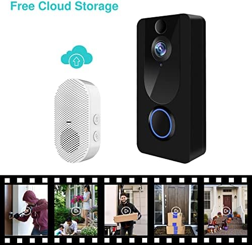 KAMEP Doorbell Camera 1080P HD Wireless Smart Video Doorbell with Chime, PIR Motion Detection, Night Vision, Two-Way Audio, Free Cloud Storage, 166°Wide Angle, IP64 Weatherproof