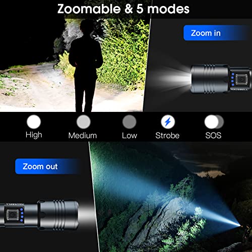 HAUSBELL A100 Rechargeable Flashlight, 2000FT Ultra-Bright Beam, 5 Modes Zoomable for Camping & Emergency, USB-C Fast Charging, Lightweight 7.8oz, Battery Display – Keep in Car, Home, or Gift for Men — view 5