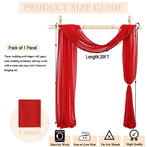 PATYDEST Wedding Arch Draping Fabric Red Drapery 20FT Sheer Chiffon Backdrop Curtains 1 Panel Sheer Arch Fabric Drape Arch Decorations for Wedding Ceremony Wedding Archway Drapes Party Ceiling Decor
