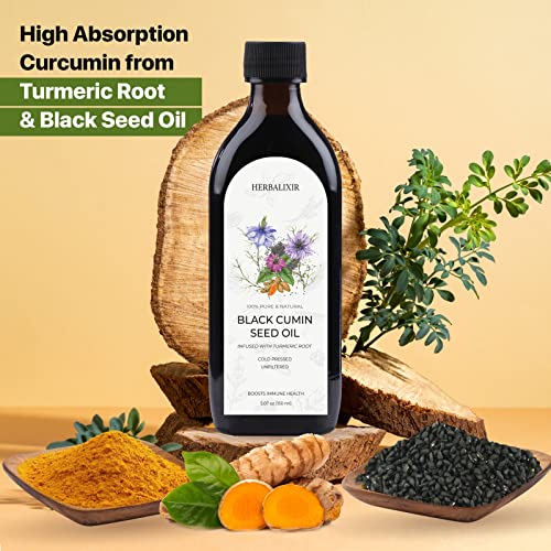 Black Cumin Seed Oil Infused With Turmeric Root - 100% Pure And Natural Antioxidant For Immune Support, Hair & Skin, Joints, Digestion | Cold Pressed Unrefined Turkish Nigella Sativa Seed #TOP2