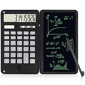 SISYS Calculator with 6 Inch Erasable Writing Tablet, 12-Digit Calculator School Desk Calculator Solar Battery Dual Powered, Portable Basic Calculator Notepad for Home Office School, Black