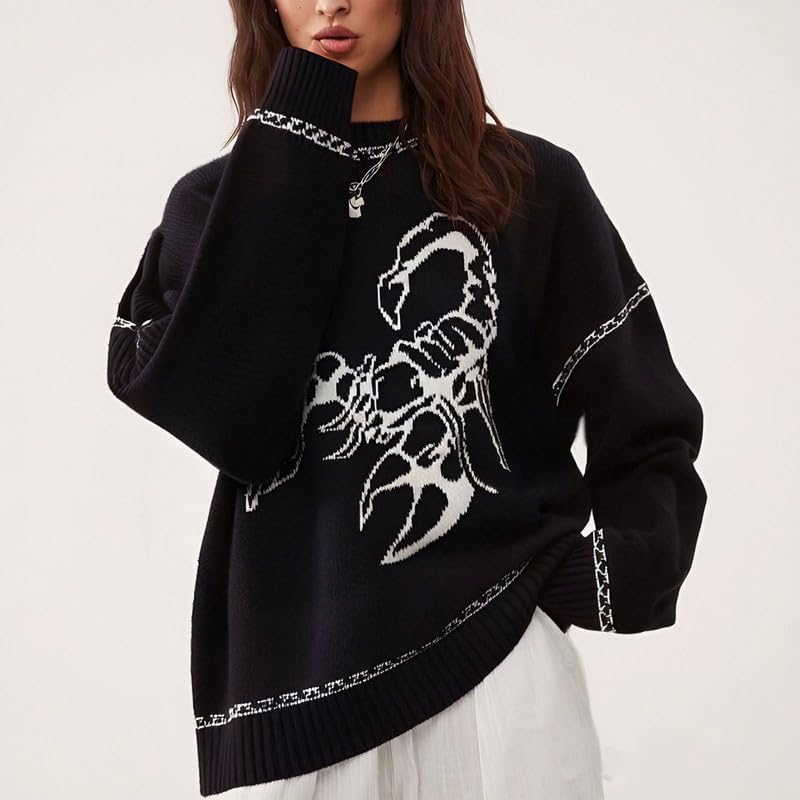 Women Knit Sweater Top Cute Graphic Oversized Knitwear Long Sleeve Pullover Top Loose Fit Fall Streetwear Y2k Tops - Image 4