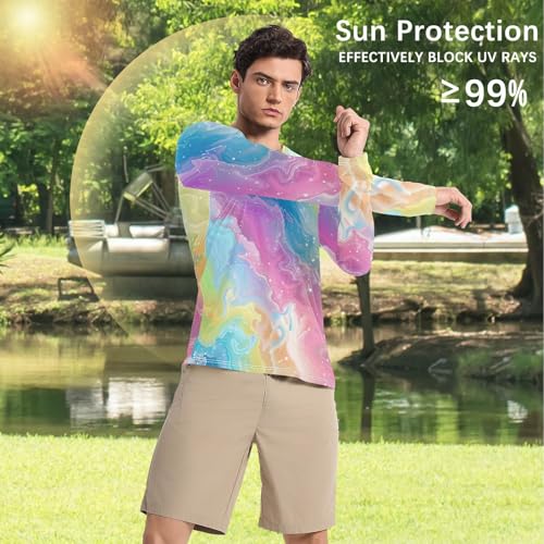Rainbow Magic Universe Men's UPF 50+ Swim Shirts Lightweight Elasticity Men's Sun Protection Long Sleeve Summer Traje de ba?o para Hombre Manga Larga L4