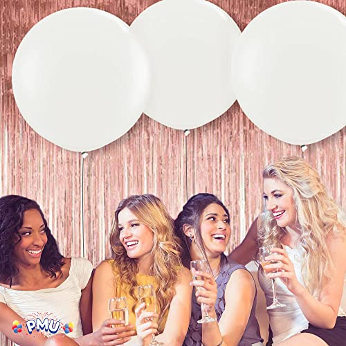 Pmu Premium Latex Balloons - Jumbo Size Balloons For Birthdays, Wedding Parties, Baby Shower, Indoor & Outdoor Party Events & Decoration Supplies - Made In Usa, 36 Inch Pearl White, Pkg/6 #TOP3