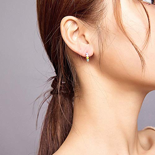 Lorrifal 925 Sterling Silver White Gold Plated Rainbow Heart Statement Ring & Hoop Jewelry Gift For Women Girls Anniversary #TOP6