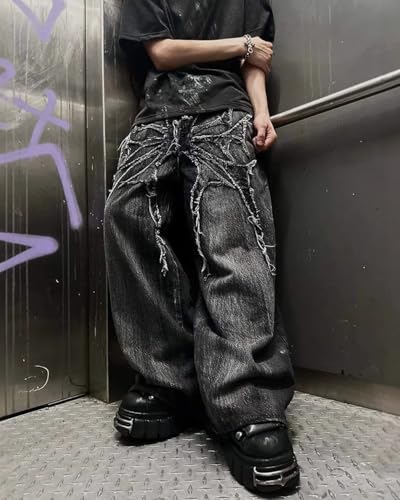 Unisex Y2K Hip Hop Streetwear Jeans Women Gothic Retro Pider Embroidered Denim Jeans Wide Leg Pants2