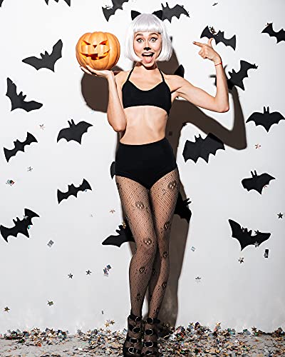 Sintege Halloween Fishnet Stockings for Women Lace Tight Skull Spider Web High Waist Goth Leggings Tight Pantyhose4