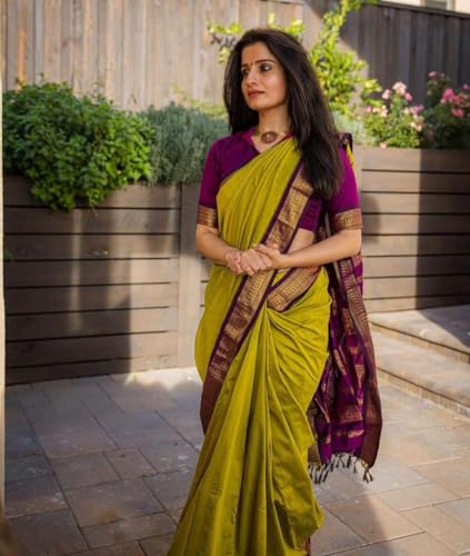 Image of ILAIYAAL CLOTHINGS Women's Pure Kalyani Cotton Silk Saree with Zari Border and Blouse Piece - Suitable For All Indian Occasions and Festivals 191