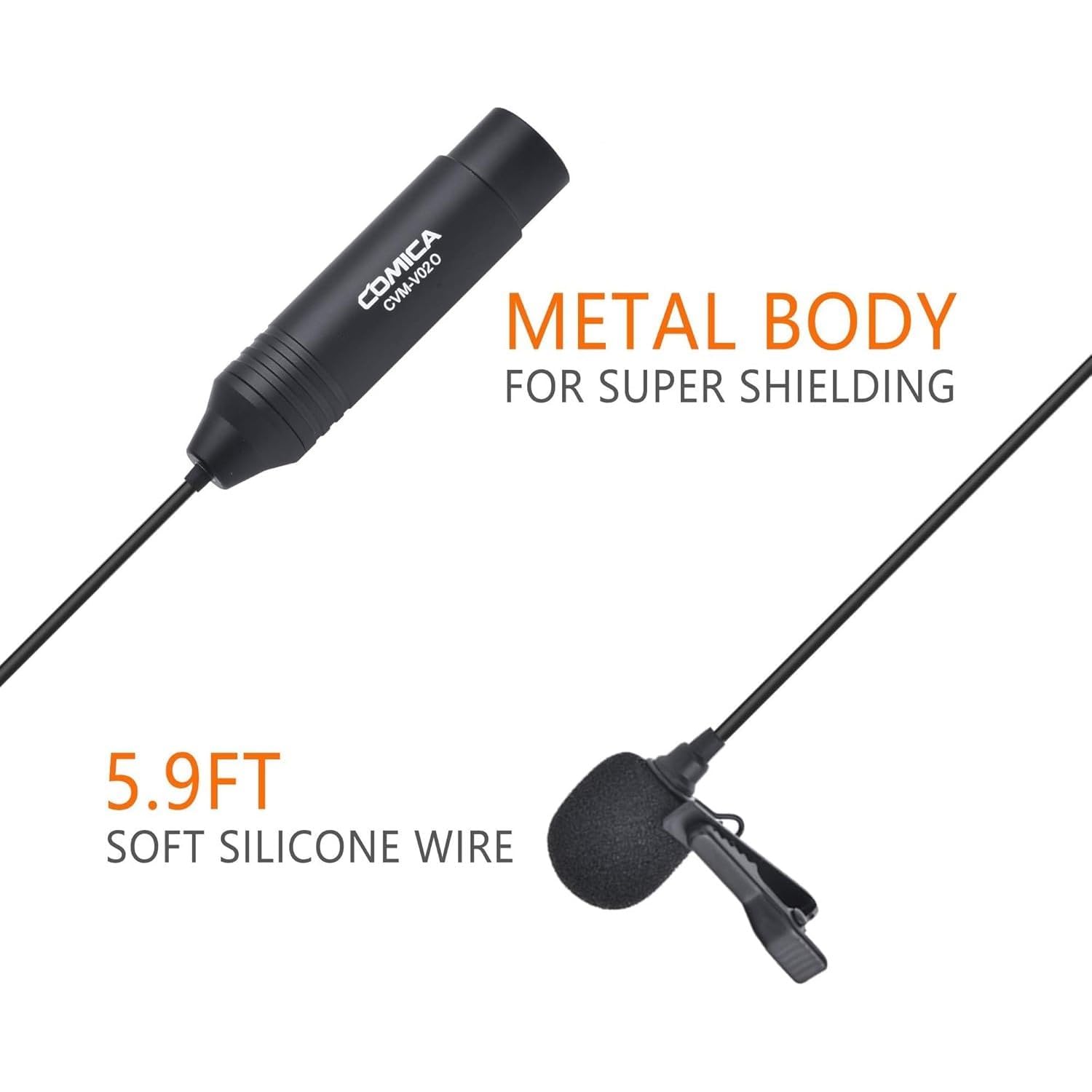 comica Lavalier - Microfono CVM-V02O, supporta l'alimentazione phantom da 48 V, microfono XLR a 3 poli per fotocamera Canon/Nikon/Sony/Panasonic/DSLR, videocamera/Tascam/mixer audio (1 pezzo)