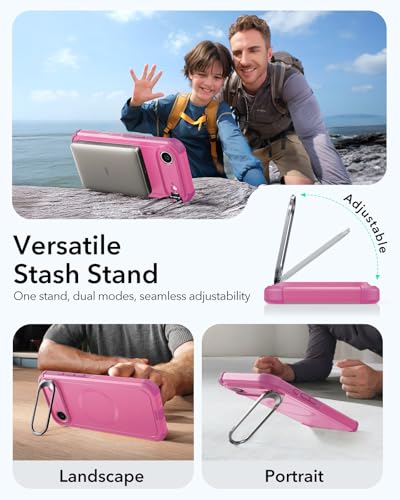 Image of ESR for iPhone Air Case with Stand, 23ft Military-Grade Drop Protection, Camera Control, Shock-Absorbing iPhone 17 Air Rugged case, Compatible with MagSafe Accessories, Cyber Series, Pink