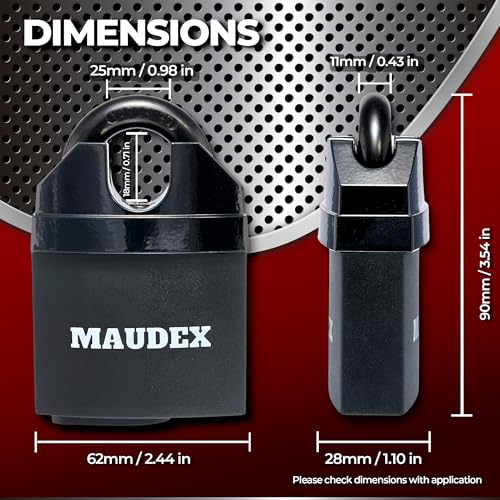 Image of Maudex MDL60 High Security Padlock for Outdoor Use - [10 Keys] - [Anti Drill, Anti Pick Cylinder] - Ideal Lock for Storage Unit, Shed, Gate, Container with 0.67 inch Shackle Clearance (Pack of 2)