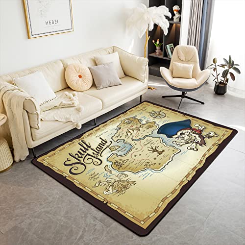 Loussiesd Alfombra náutica con temática oceánica para sala de estar, dormitorio, pirata marina, verano, vacaciones, mapa, alfombra decorativa amarilla, 100 x 150 cm
