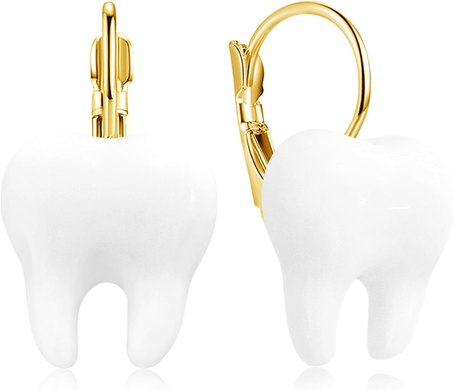 Handmade Lightweight Cute Minimalist Resin Tooth Leverback Dangle Drop Earrings for Women