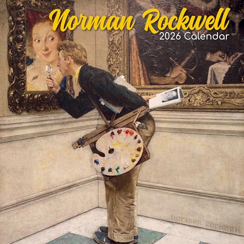 2026 Square Wall Calendar - Norman Rockwell 12 x 12 Inch Monthly View, 16-Month, Art Theme, Includes 180 Reminder Stickers
