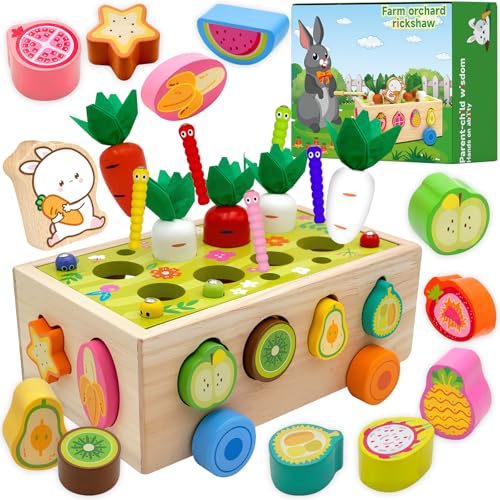 Image of MEGRANATE Montessori Wooden Shape Sorter for Baby Carrot Shape Sorting Toy for Toddlers 3+ Montessori Shape Puzzles Fine Motor Toys Sensory Learning Educational Toys for Kids 1 2 3 4 5 6 Years Old