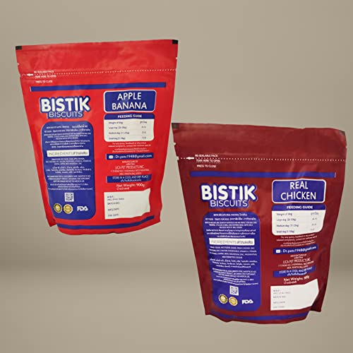 Image of Dr. Pets Pack of 2 (900g Each) Bistik Dog Biscuits | Real Chicken & Apple Banana Flavour | Gluten Free Crunchy Dog Treats for Puppies & Adult Dogs | Healthy Training Snacks for All Breeds