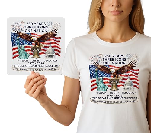 American Bicentennial 1776-2026 Ready to Press DTF Heat Transfer - Patriotic USA Freedom Liberty Democracy Iron-On Graphic for DIY Apparel & Heat Press Decal