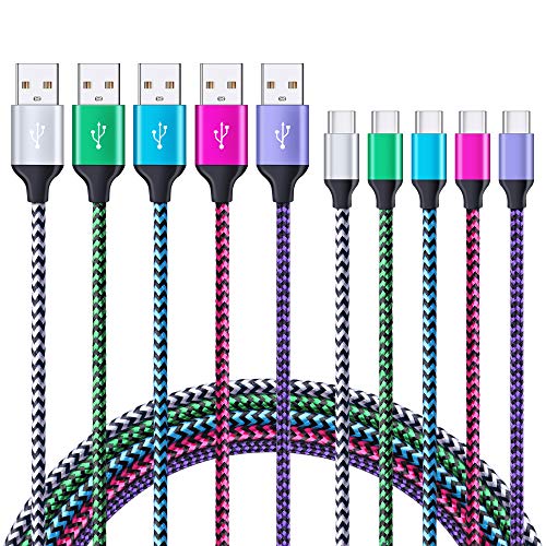 USB C Charging Cord for Google Pixel 3a/3a XL,2 3 XL, HUHUTA 5-Pack 10FT Braided Type C Phone Charger Cable Replacement Samsung Galaxy Note 10 S10 S10e S9 S9+,Moto Z4/Z3/G7,LG V40 V35 V30 G8 G7 ThinQ