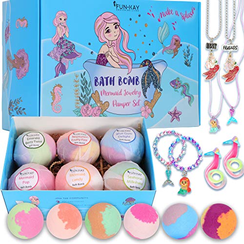 Bath Bombs for Kids, Kids Bath Bombs, Bath Bombs for Kids with Toys Inside, Bath Bombs for Girls, Mermaid Bath Bombs, Bath Bombs with Jewelry Inside, Mermaid Necklace for Girls, Fizzy Bath Bomb Set