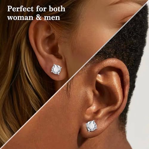 Moissanite Stud Earrings for Men & Women, 0.6-4CT, Hypoallergenic 925 Sterling Silver 18K White Gold Plated Earrings, D Color GRA Certified VVS1 Round Lab-Created Stud3