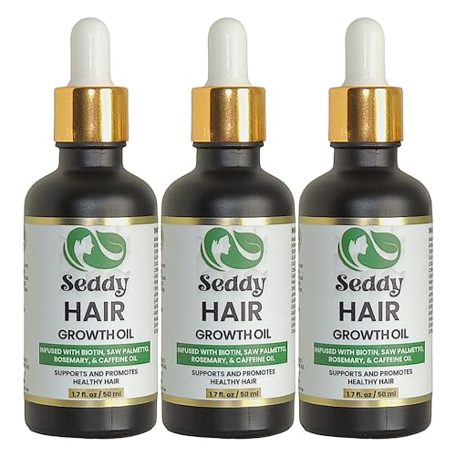 Image of Seddy Hair & Scalp Nourishing Oil with Caffeine, Rosemary, Castor, Biotin, Peppermint, Argan & Jojoba Oils | Lightweight Leave-In Hair Care Oil for Dry, Damaged & All Hair Types |1.7 fl oz (Pack of 3)