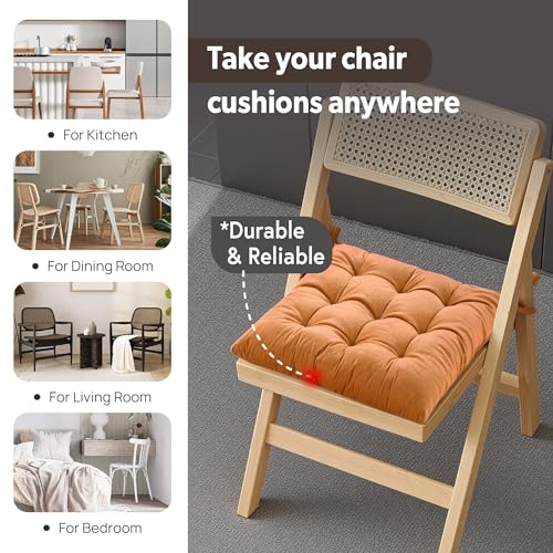 Image of Kuber Industries 6 Pcs Heavy Velvet 16 Inch Chair Pad Cushion with Drawstrings for Dining, Office & Home | Soft Seat Pad | Support for Long Sitting | Golden