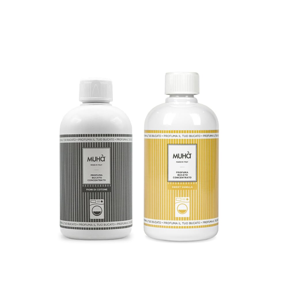 Confezione di Due Profumatori Concentrati per Bucato, Profumo Intenso e Duraturo, 400ml - Fiori di Cotone + Sweet Vanilla Totale 800ml, Freschezza Lunga Durata