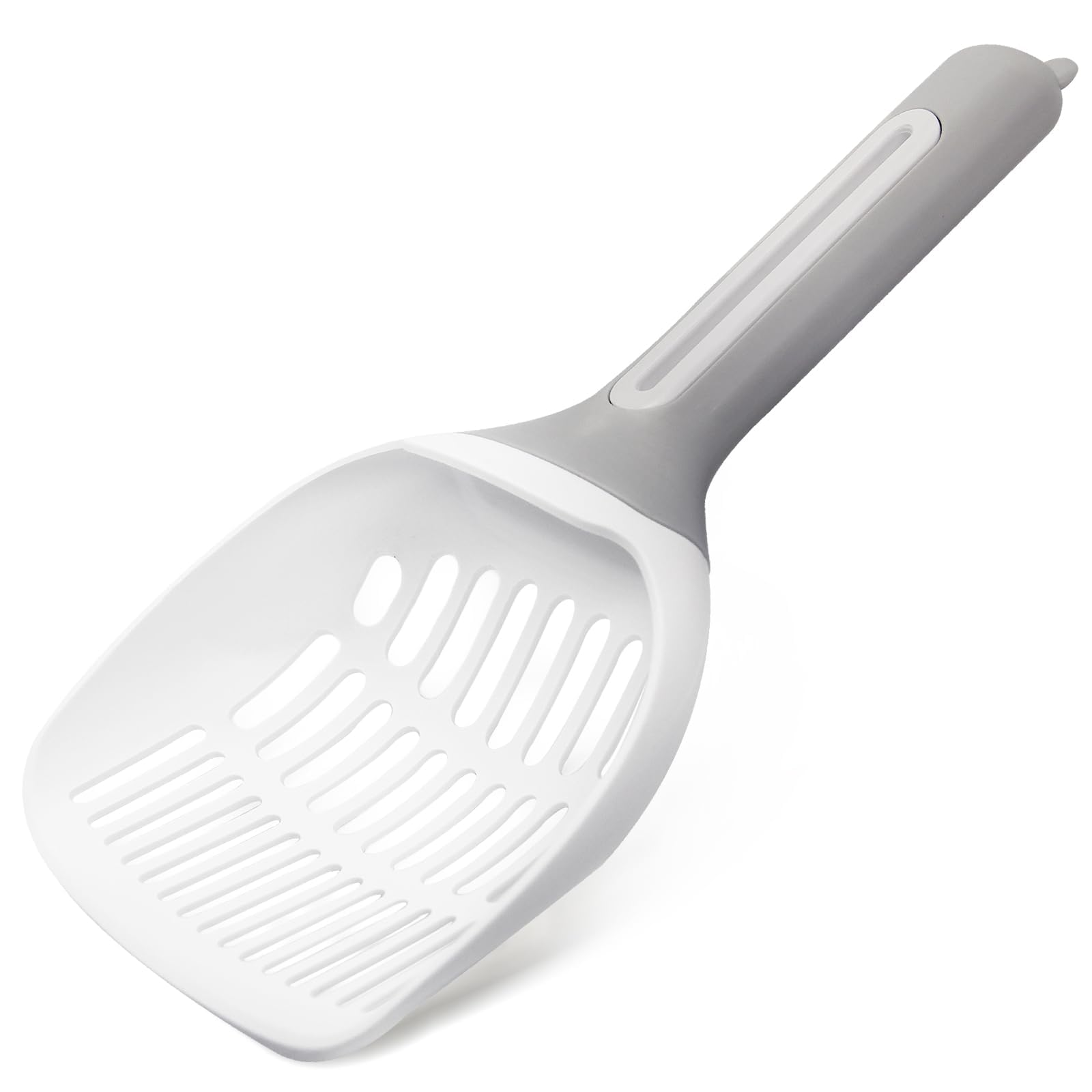 KASTWAVECat Litter Scoop, Large Long Handle Cat Litter Shovel with Fine Holes, Anti-Slip Cat Scooper, Effortless Sifting and Pet Waste Cleaning, for All Types of Cat Litter (White Gray)