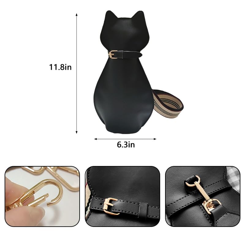 Cat Crossbody Shoulder Bag，Funny Animal wide strap bag- black cute Women's Purse4